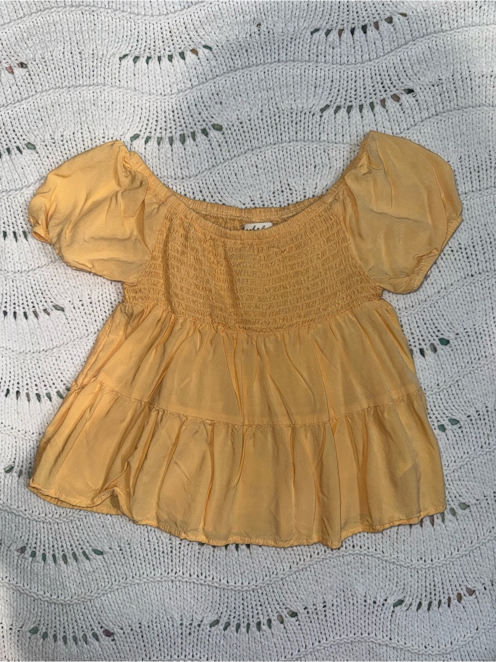 Derek Heart Golden Yellow Smocked Puff-Sleeve Tunic